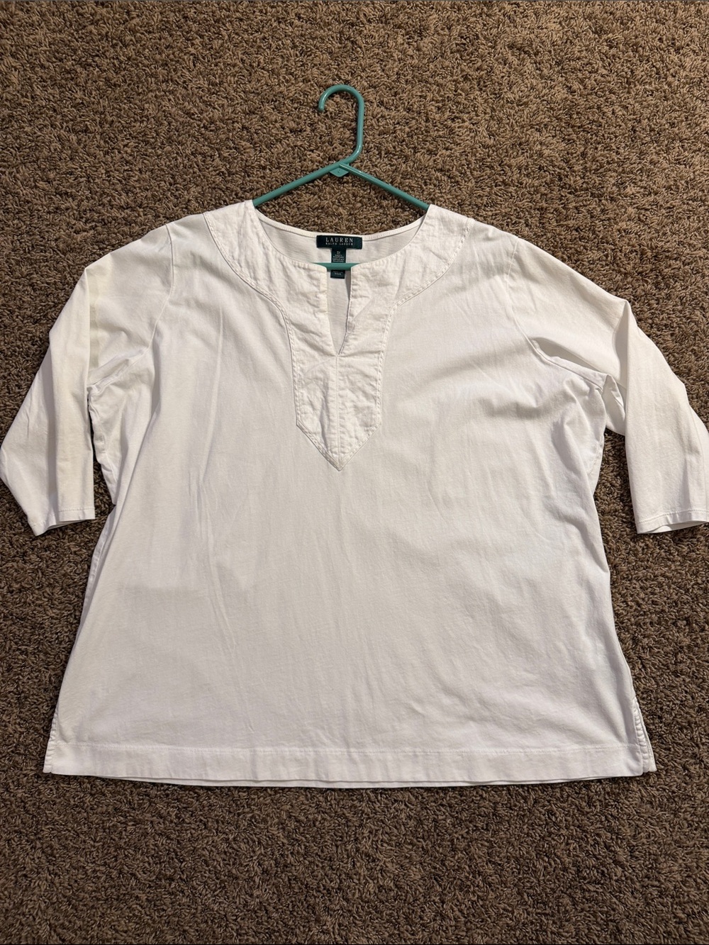 Lauren Ralph Lauren White Split-Neck Long-Sleeve Tee